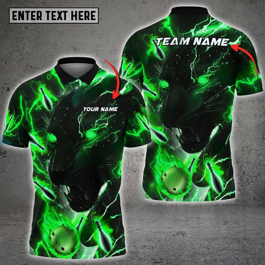 BlueJoses Bowling Black Panther Green Premium Customized Name, Team Name 3D Shirt