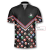 BlueJose Billiard Pattern In Black Custom Name Zipper Polo Shirt