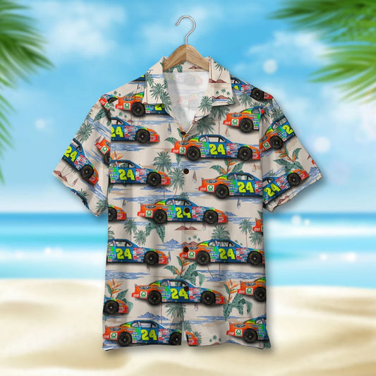 Custom Racing Photo Hawaiian Shirt, Seamless Tree Pattern, Summer Gift