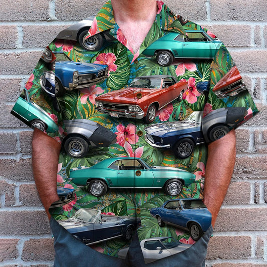Custom Classic Car Photo Hawaiian Shirt, Floral Pattern, Summer Gift