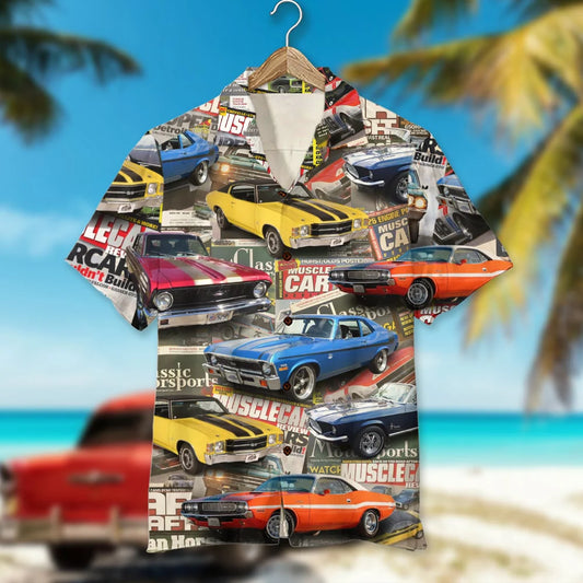 Custom Muscle Car Photo Shirt, Magazine Pattern, Gift For Car Lovers