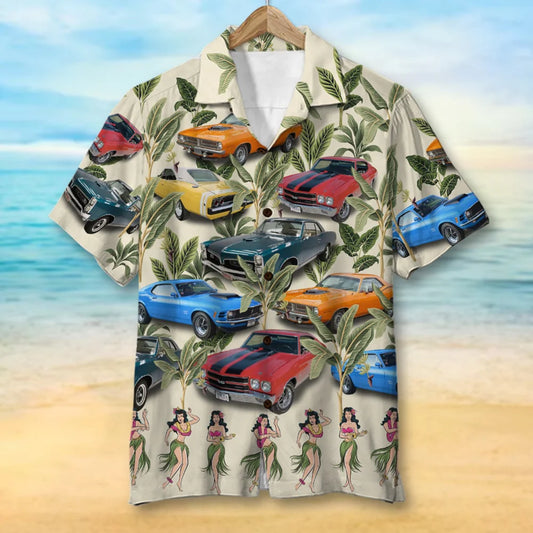 Custom Classic Car Hawaiian Shirt, Dancing Girls Pattern