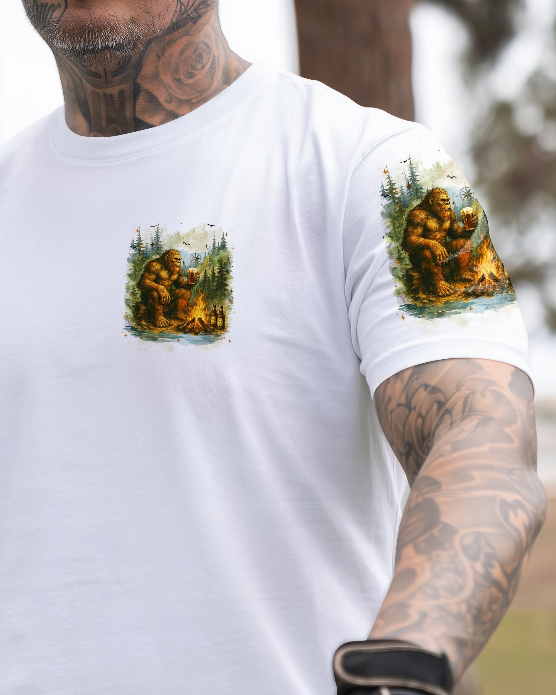 LIFE IS BETTER WITH A BEER AND A CAMPFIRE BIGFOOT ALL OVER PRINT - YHHN1009252