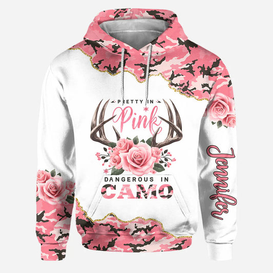 BlueJose Pretty In Pink, Personalized Hunting All Over Shirt, Personalized 3D Hoodie For Hunting Lover