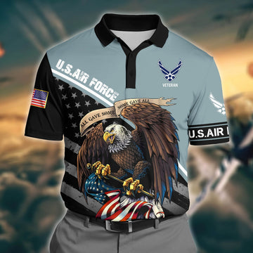 BlueJose Premium U.S Air Force  3D Polo All Over Printed