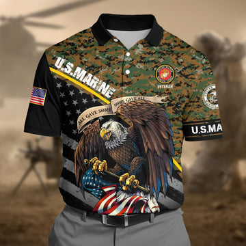 BlueJose Premium U.S Marine Camo 3D Polo All Over Printed
