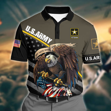 BlueJose Premium U.S Army 1 3D Polo All Over Printed