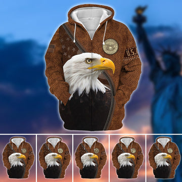 BlueJose Premium U.S Multiple Service Veteran Zip Hoodie