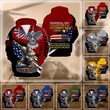 BlueJose Premium Memorial Day Is For Them US Veteran Zip Hoodie