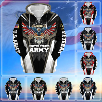 BlueJose Premium All Gave Some Some Gave All US Veteran Zip Hoodie