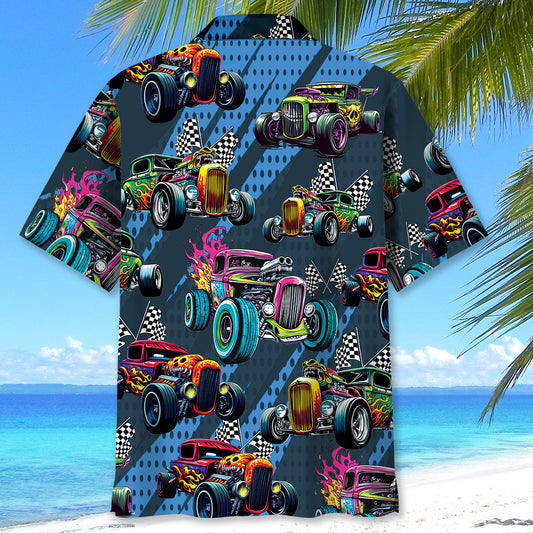 Bluejose Crazy Hot Rod Drag Racing Hawaiian Shirt