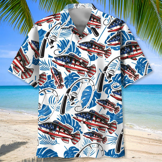 BlueJose USA Flag Nature Fishing Hawaiian Shirt