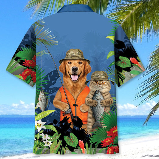 BlueJose Funny Dog And Cat Fishing Hawaiian Shirt