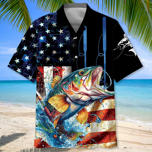 BlueJose USA Flah Bass Fishing Hawaiian Shirt