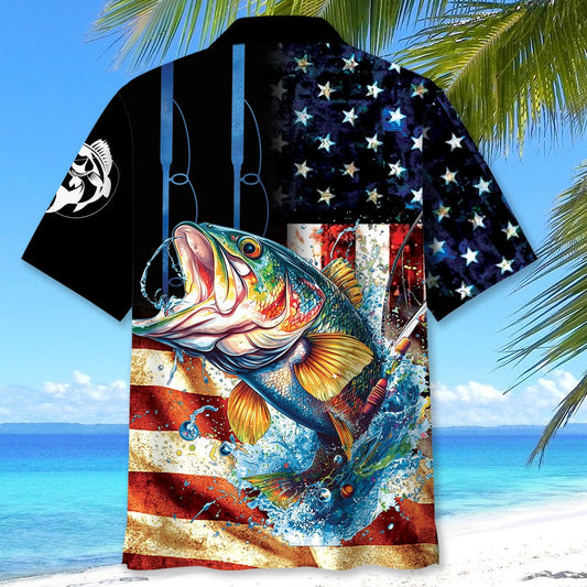 BlueJose USA Flah Bass Fishing Hawaiian Shirt