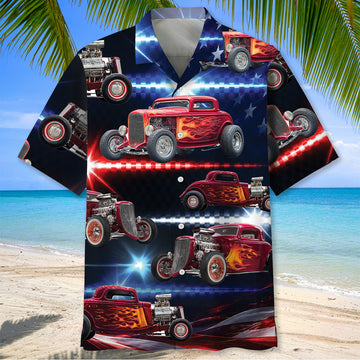 Bluejose Personalized Hot Rod America Patriot Hawaiian Shirt
