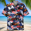 Bluejose Personalized American Flag Flame Hot Rod Tropical Hibiscus Hawaiian Shirt