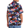 Bluejose Personalized American Flag Flame Hot Rod Tropical Hibiscus Hawaiian Shirt