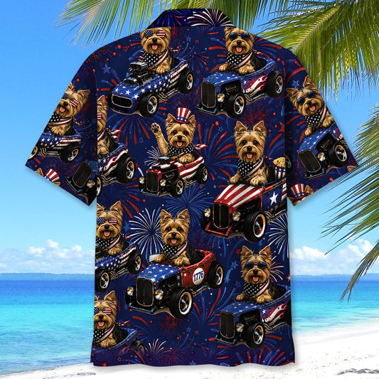 Bluejose 4th Of July Funny Yorkshire Terrier Hot Rod Hawaiian Shirt