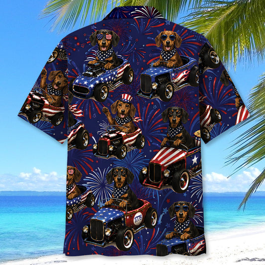 Bluejose 4th Of July Funny Dachshund Hot Rod Hawaiian Shirt