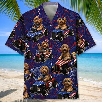Bluejose 4th Of July Funny Australian Labradoodle Hot Rod Hawaiian Shirt