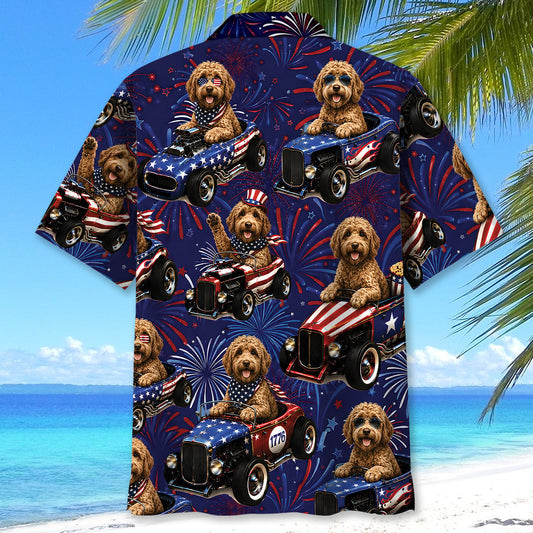 Bluejose 4th Of July Funny Australian Labradoodle Hot Rod Hawaiian Shirt