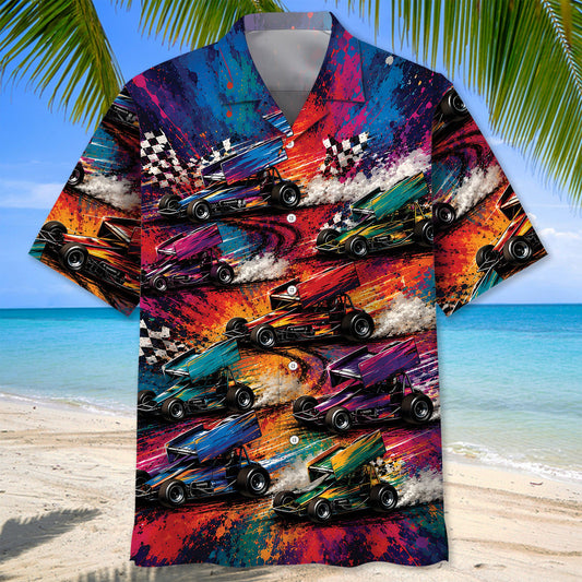 BlueJose Colorful Sprint Car Racing Vintage Art Hawaiian Shirt