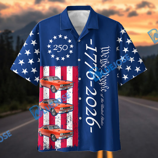Bluejose Personalized 1969 Dodge Coronet Hawaiian Shirt – America 250 Patriotic Vintage Car Aloha Shirt