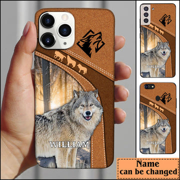 BlueJose Leather Pattern Personalized Wolf Phone Case