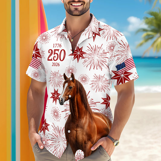 BlueJose Personalized USA 250 Anniversary 1776-2026 Hawaii Shirt For Farmer, Horse Lovers
