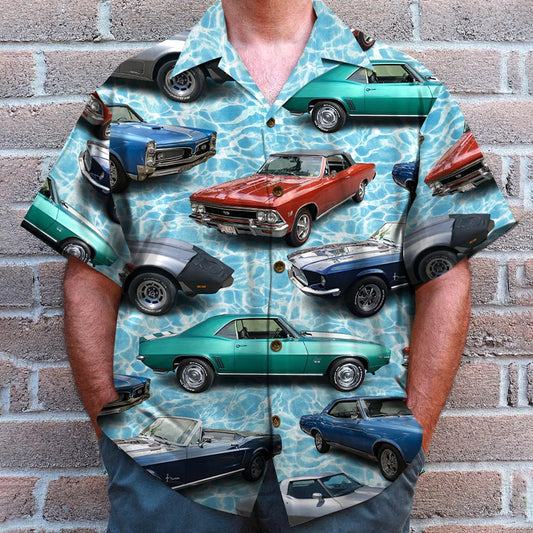 Custom Classic Car Photo Hawaiian Shirt, Water Pattern, Summer Gift
