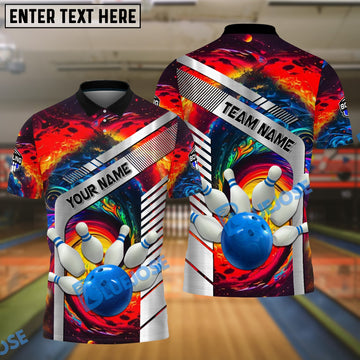 BlueJose Bowling And Pins Colorful Customized Name 3D Shirt (4 Colors)