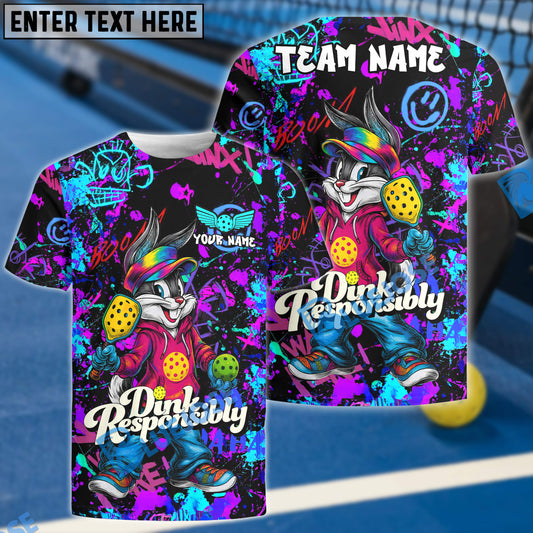 BlueJose Graffiti Street Style Pickleball Shirt – Dink Responsibly Bunny Edition Personalized Name, Team Name Unisex Shirt