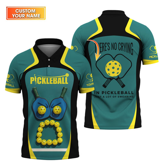 Custom Pickleball No Crying Just Swearing Shirt, Funny Pickle Ball Polo Shirt for Men and Women, Pickleball Gift for Players