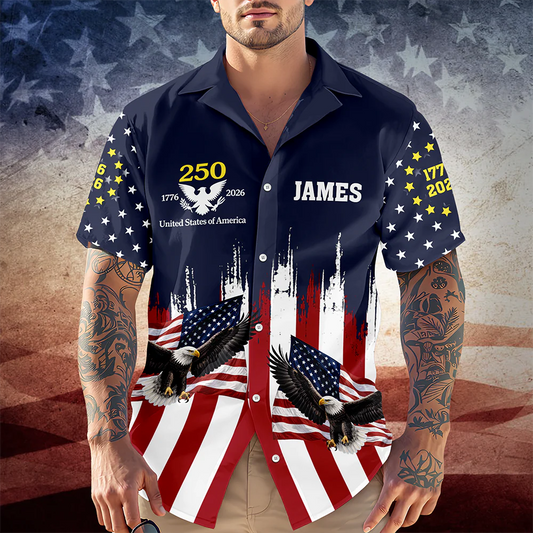 BlueJose Custom Name America 250th Anniversary 1776-2026 Eagle Hawaii Shirt
