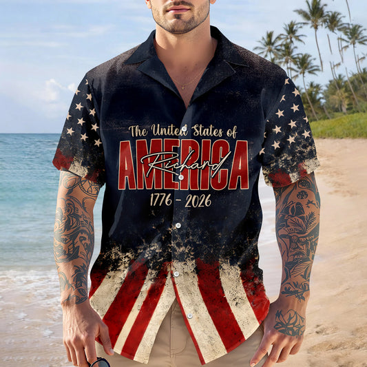 BlueJose Custom Name God Bless America Eagle 1776–2026 Patriotic Hawaii Shirt