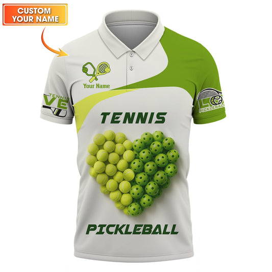 Custom Tennis Pickleball Shirt, Heart Shape Ball Design, Personalized Sports T-Shirt for Tennis Pickleball Lovers