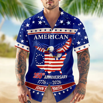 BlueJose Custom Name American 250Th Anniversary Eagle Flag Hawaii Shirt