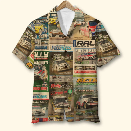 Custom Rallying Hawaiian Shirt, Racing Magazine Pattern