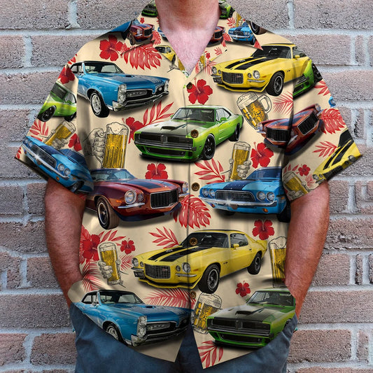 I Like Beer & Classic Cars And Maybe 3 People - Custom Classic Car Photo Hawaiian Shirt