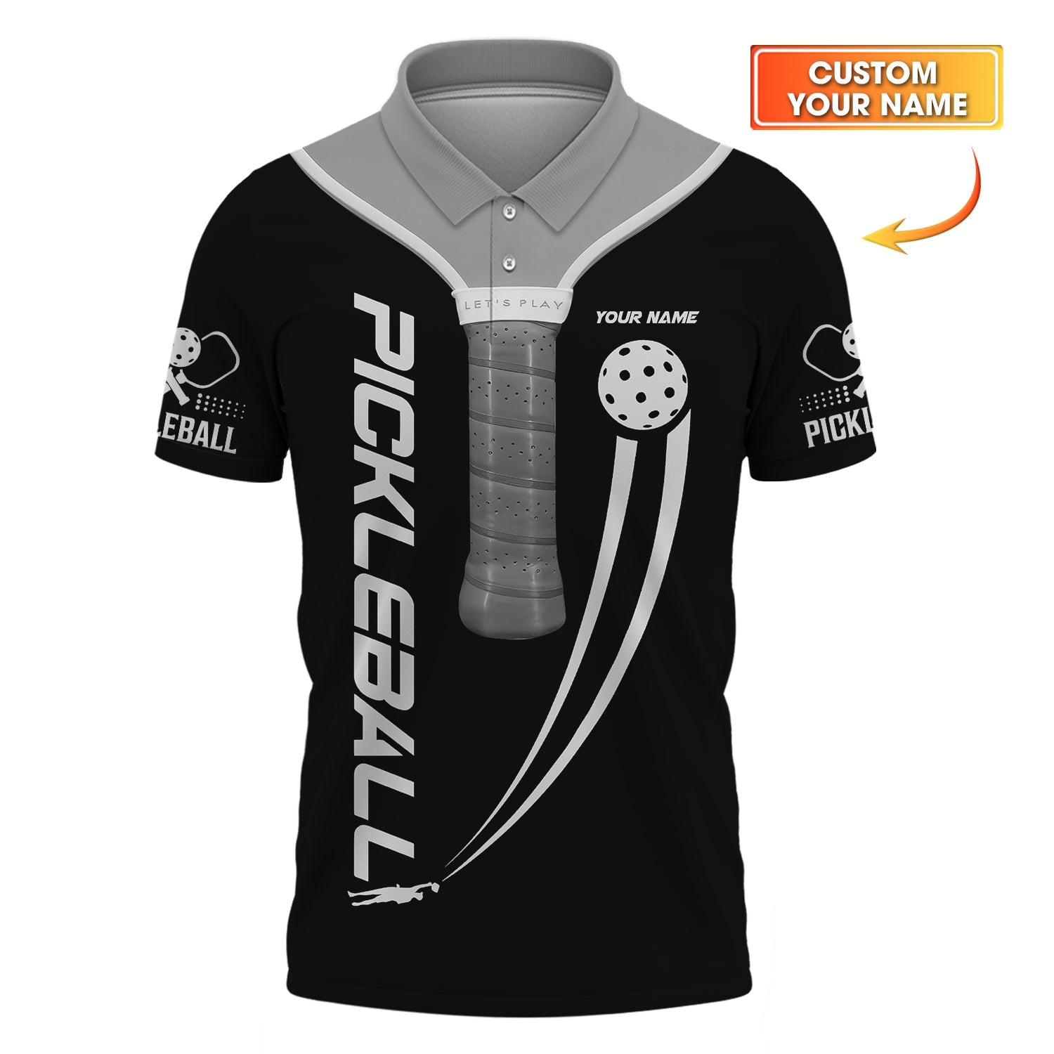 Custom Black & Gray Pickleball Shirt – Paddle Grip Design for Players & Fans