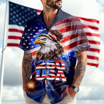 BlueJose Personalized Name America 250 Eagle Patriotic Hawaii Shirt