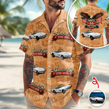 BlueJose Custom Car Photo 100 Years of Route 66 and America 250th Anniversary Hawaii Shirt (3)