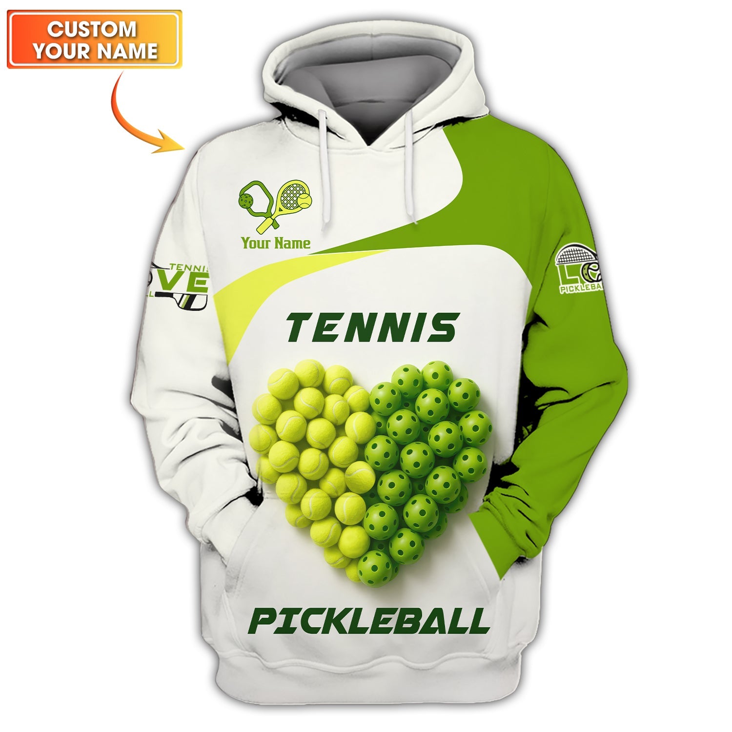 Custom Tennis Pickleball Shirt, Heart Shape Ball Design, Personalized Sports T-Shirt for Tennis Pickleball Lovers