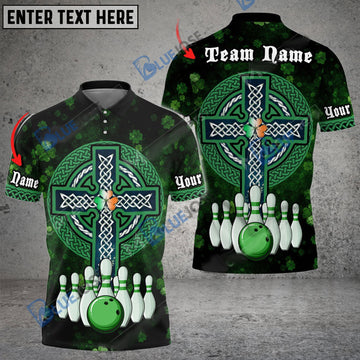 BlueJose Bowling And Pins Irish Cross Customized Name, Team Name 3D Shirt