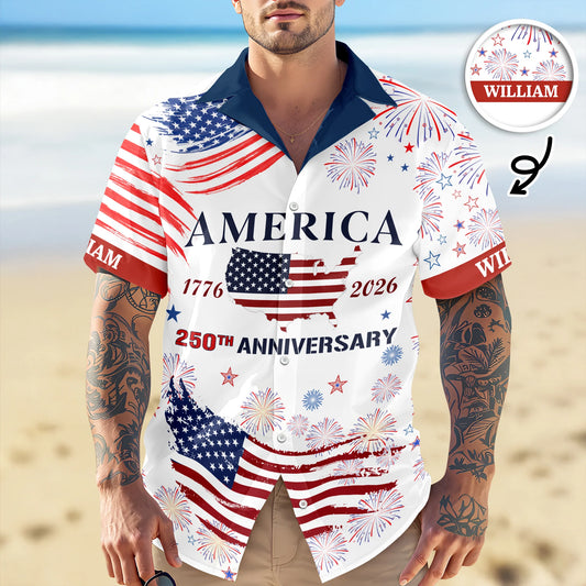 BlueJose Custom Name America 250th Anniversary Hawaii Shirt