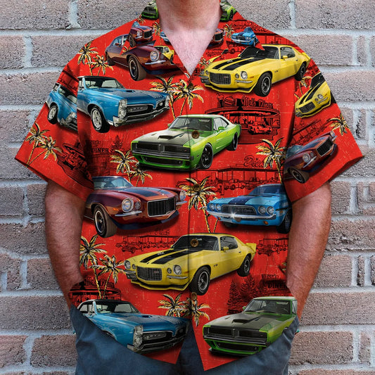 Custom Classic Car Photo Hawaiian Shirt, Coconut Tree Pattern