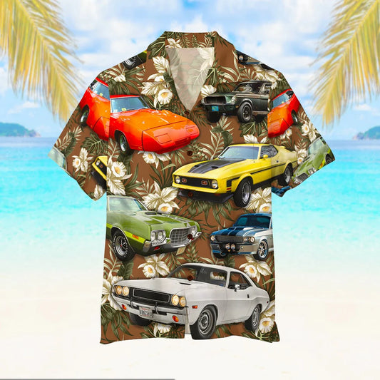 Muscle Car Hawaiian Shirt, Custom Photo Hawaiian Shirt - Cars With Floral Pattern