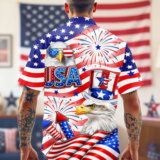 BlueJose America Flag Eagle Patriotic Hawaii Shirt