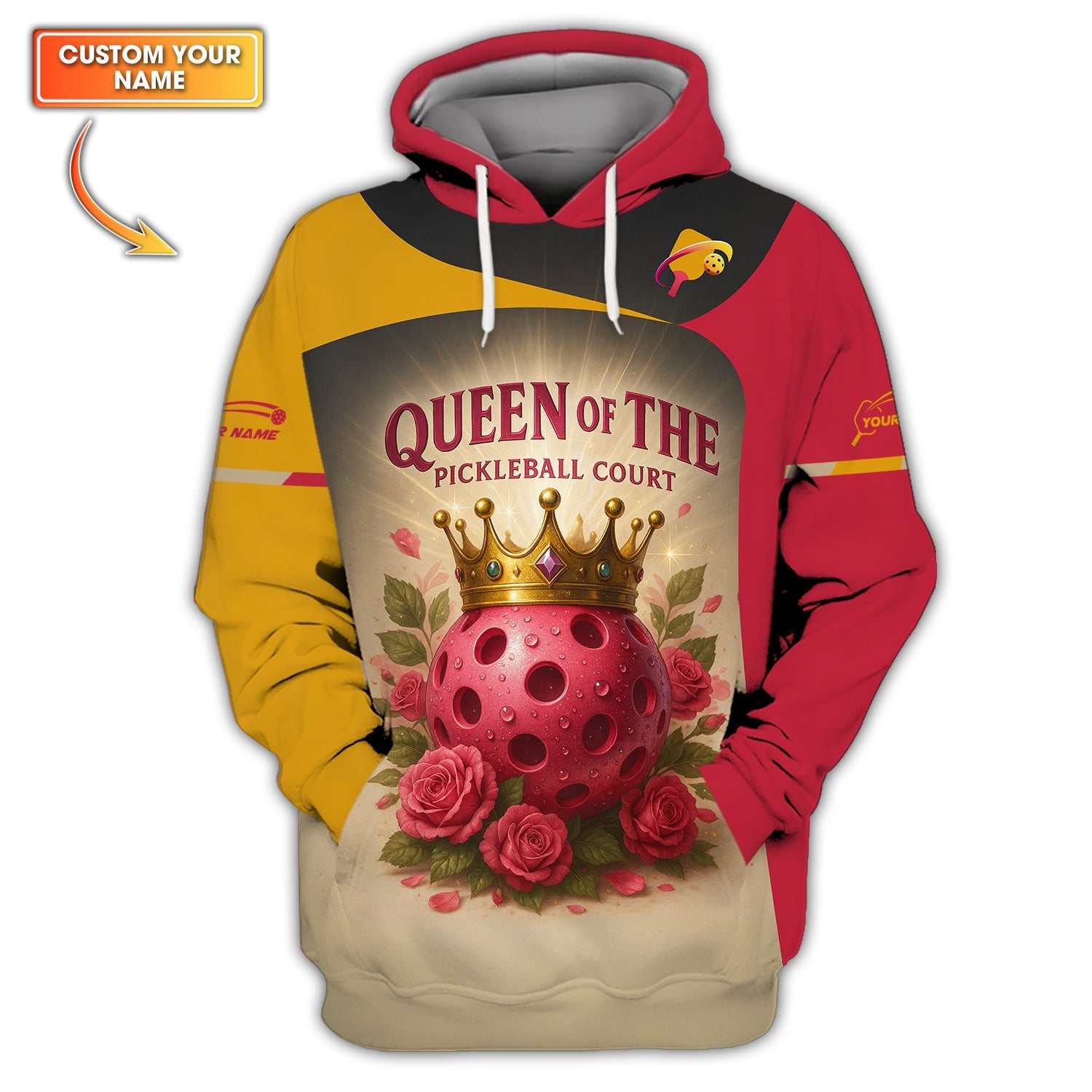 Custom Name Women's Funny Pickleball Polos, Queen Of The Pickleball Court Shirt, Funny Pickleball Shirts